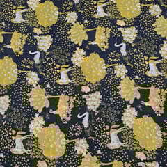 Black Color Pure Crepe Printed Fabric