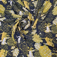Black Color Pure Crepe Printed Fabric