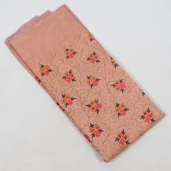 Peach Colour Poly Dupion Embroidered Fabric (1.30 Meter Piece)