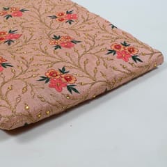 Peach Colour Poly Dupion Embroidered Fabric (1.30 Meter Piece)