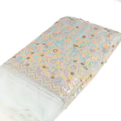 Blue Colour Net Multi Colour Sequins Embroidered Fabric