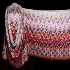 Wine Colour Dola Silk Jacquard Positioned Printed Fabric