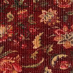 Maroon Colour Velvet Print with Sequins Embroidered Fabric