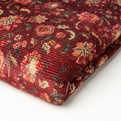 Maroon Colour Velvet Print with Sequins Embroidered Fabric