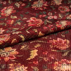 Maroon Colour Velvet Print with Sequins Embroidered Fabric
