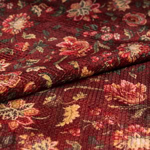 Maroon Colour Velvet Print with Sequins Embroidered Fabric