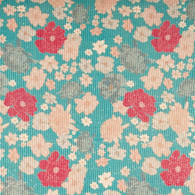 Green Colour Velvet Print with Sequins Embroidered Fabric