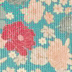 Green Colour Velvet Print with Sequins Embroidered Fabric