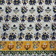 Navy Blue Color Linen Slub Foil Printed Fabric