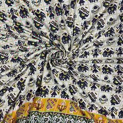 Navy Blue Color Linen Slub Foil Printed Fabric