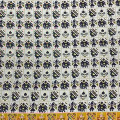 Navy Blue Color Linen Slub Foil Printed Fabric
