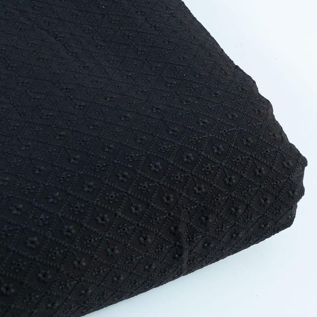 Black Colour Georgette Chikan Embroidered Fabric (75CM Piece)