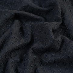 Black Colour Georgette Chikan Embroidered Fabric (75CM Piece)