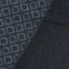 Black Colour Georgette Chikan Embroidered Fabric (75CM Piece)