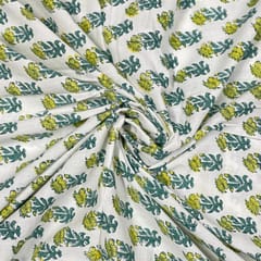 Green Color Cambric Cotton Printed Fabric