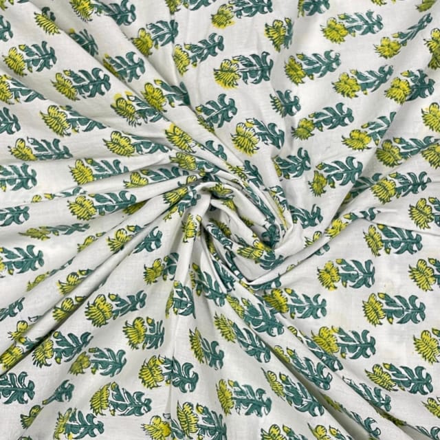Green Color Cambric Cotton Printed Fabric