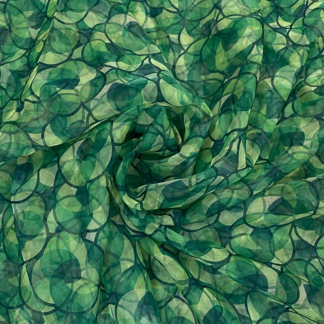 Green Color Organza Printed Fabric
