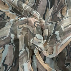 Military Green Color Organza Printed Fabric