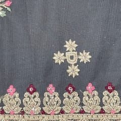 Grey Color Net Embroidered Fabric