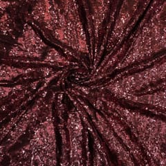 Maroon Colour Lycra Sequins Embroidered Fabric