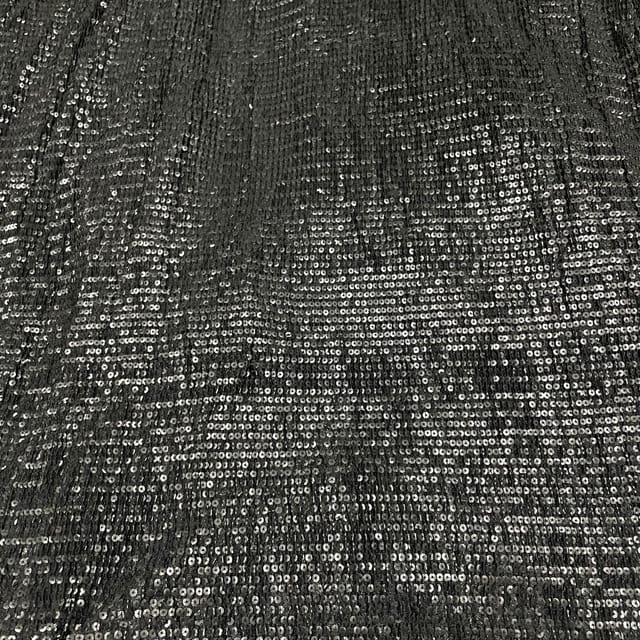 Black Color Pleated Satin Sequins Embroidered Fabric