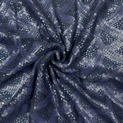 Blue Color Net Embroidered Fabric