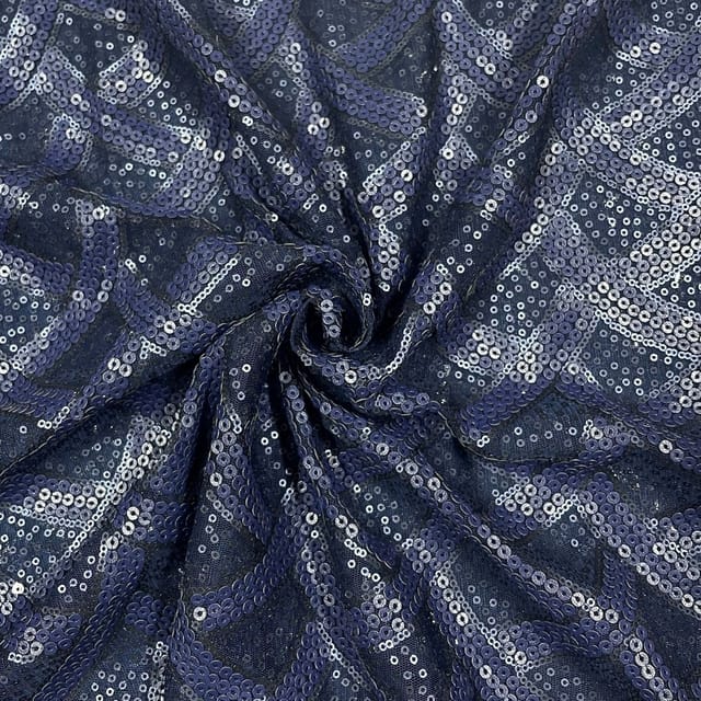 Blue Color Net Embroidered Fabric