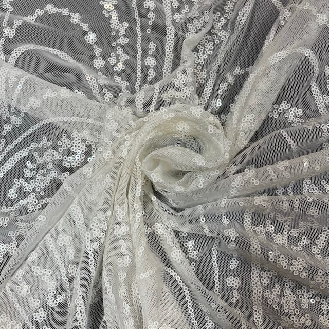 White Color Net Embroidered Fabric