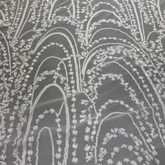 White Color Net Embroidered Fabric