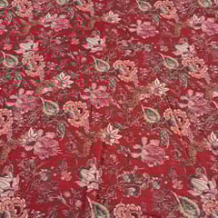 Red Colour Corduroy Printed Fabric