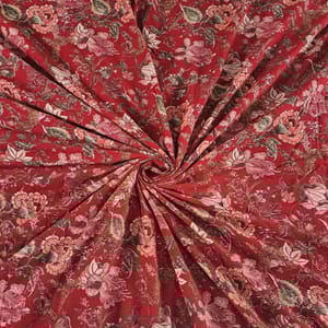 Red Colour Corduroy Printed Fabric
