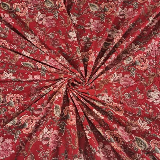 Red Colour Corduroy Printed Fabric