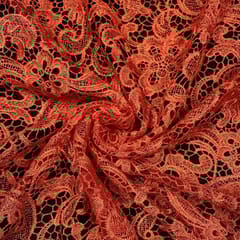Orange Color Prada Net Cutwork Embroidered Fabric