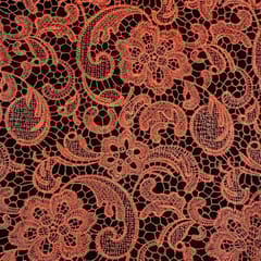 Orange Color Prada Net Cutwork Embroidered Fabric