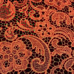 Orange Color Prada Net Cutwork Embroidered Fabric