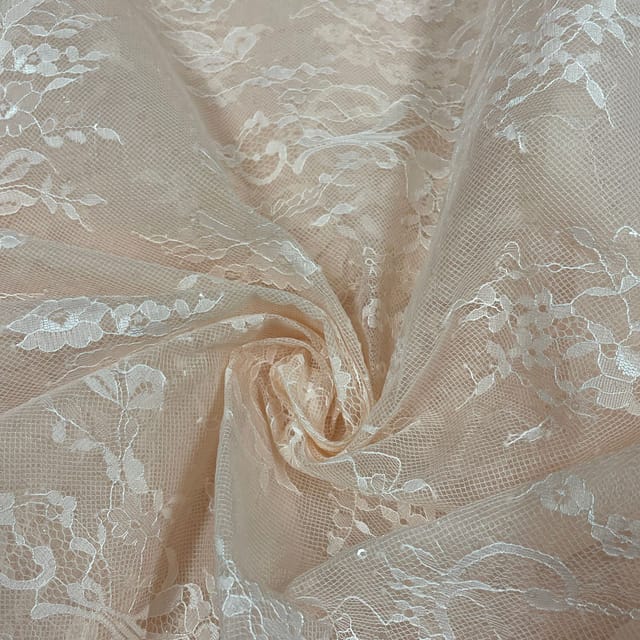 Peach Colour Organza Net Embroidered Fabric