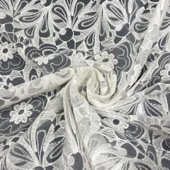 White Color Net Embroidered Fabric