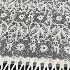 White Color Net Embroidered Fabric
