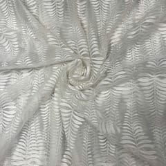 White Color Net Embroidered Fabric