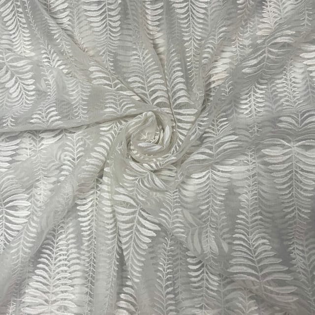 White Color Net Embroidered Fabric