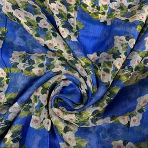 Blue Colour Pure Super Net Printed Fabric
