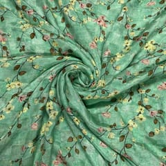 Pista Green Color Pure Silk Checknet Printed Fabric
