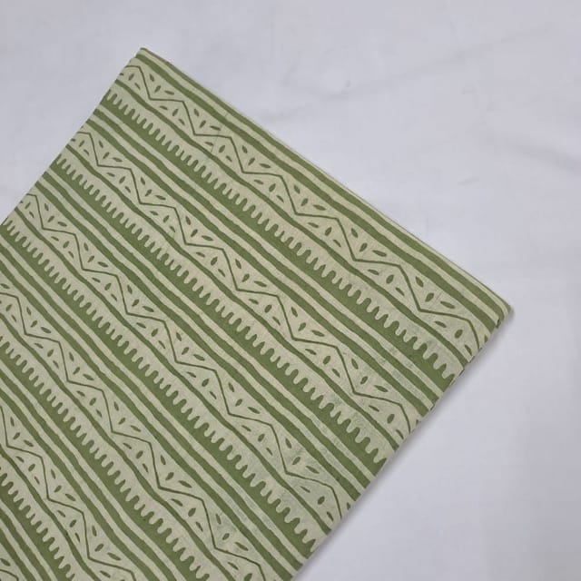 Green Color Cambric Cotton Dabu Printed Fabric
