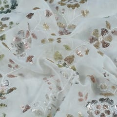 Dyeable Multi Colour Georgette Sequins Embroidered Fabric (60Cm Piece)