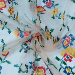 Peach Colour Organza Embroidered Fabric (1.90Meter Piece)