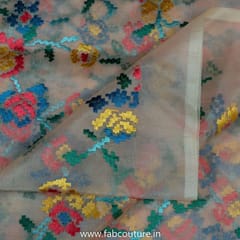 Peach Colour Organza Embroidered Fabric (1.90Meter Piece)