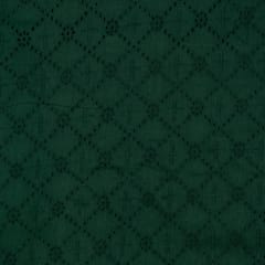 Dark Bottle Green Color Cotton Chikan Fabric