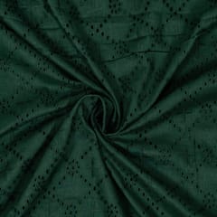 Dark Bottle Green Color Cotton Chikan Fabric