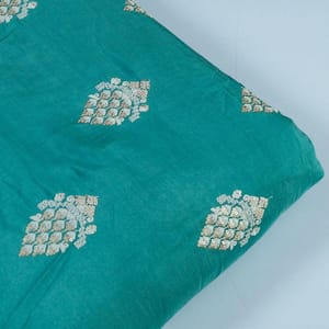 Green Colour Muslin Embroidered Fabric (1.40Meter Piece)