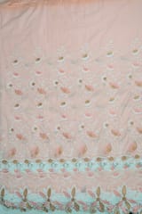 Peach Colour Cotton Embroidered Fabric